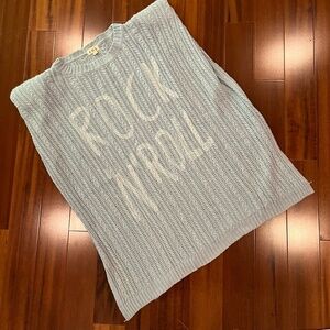 POL Light Blue Sweater Vest Shoulder Pads Knit Rock and Roll Graphic Boho Size L